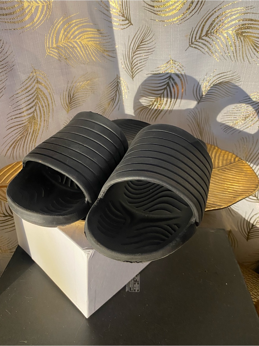 Black Cushioned Slide Sandals